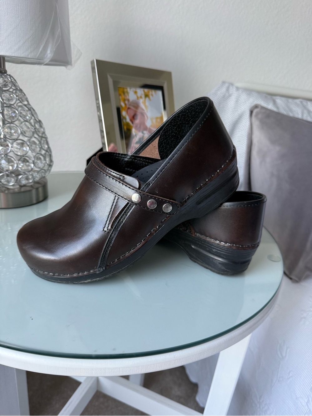Women Brown Leather Slip-On Clog size 10